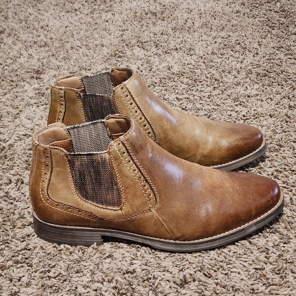 Men's Steven Madden Proven Style Leather Ankle High Pull On Boots Brown 8.5